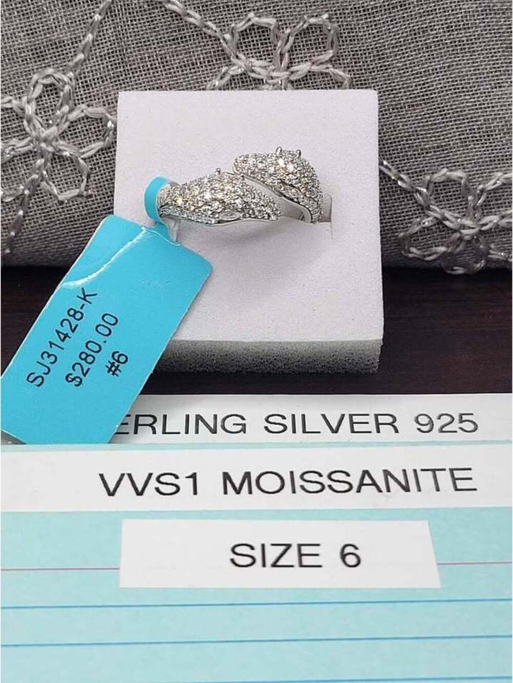 Sterling Silver 925 VVS1 Moissanite Ring Size 6